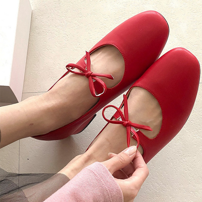 꼼지락 리본 메리제인 키높이 플랫 슈즈 단화 3CM