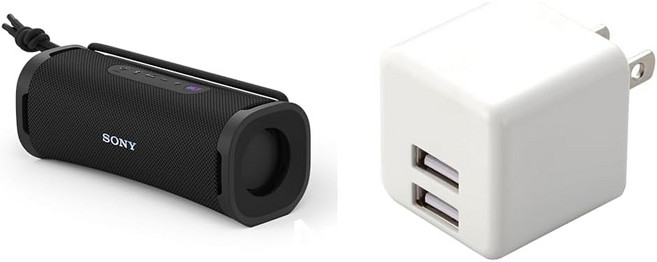 소니 블루투스스피커 SRS-ULT10 방수 파워풀 중저음 배터리 12시간 일본직수입, 2) USB 어댑터 세트, 블랙, 블랙