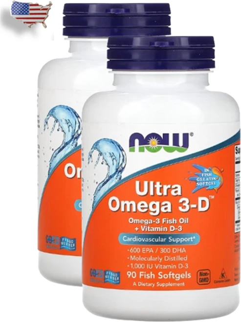 NOW Foods Ultra Omega 3-D EPA 600/DHA 300 피쉬 소프트젤 90캡슐, 90정, 2개 - 쿠팡