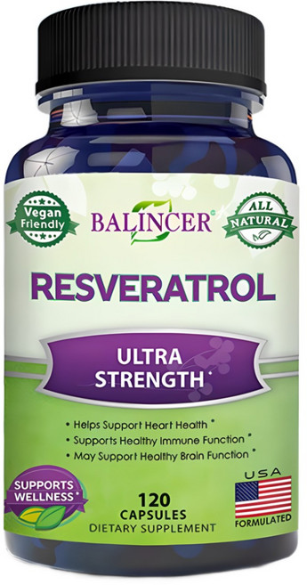 100% 천연 레스베라트롤 - 1회 제공량당 최대 강도 1000mg(120캡슐) 항산화 보충제 트랜스-레스베라트롤 심장 건강 및 면역 기능 뇌 기능 지원, 120회분, 3개