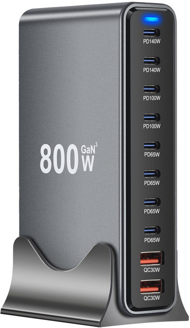 Geeah 고속충전기 GaN 800W PPS PD.3.0 멀티 충전기 어댑터 타입 140w C타입충전기 8C2A 초고속충전기 초고속 충전케이블 c타입 10포트, 1개, 블랙
