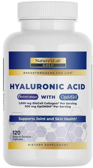 바이오셀 콜라겐과 MSM이 함유된 네이처스 랩 히알루론산 - 피부 수분 공급 관절 120 캡슐(40일 공급), 1개, 120정 - 쿠팡
