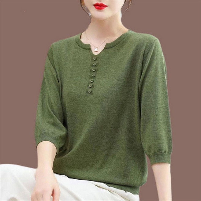 Vezri 50대 중년 여성 루즈핏 심플 단색 7부 티셔츠 엄마옷