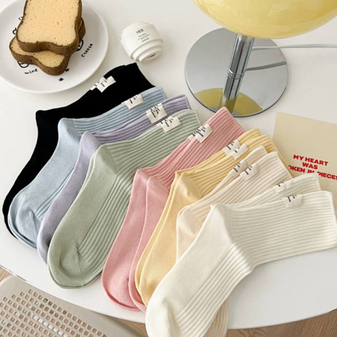 르미온 여성 컬러 패션 교복 양말 라벨 포인트 4종세트