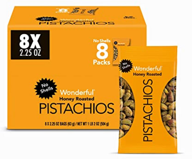 원더풀 피스타치오 껍질 없음 허니 로스팅 견과류 64g Wonderful Pistachios No Shells Honey Roasted Nuts 2.25 Ounce Bag, 1개