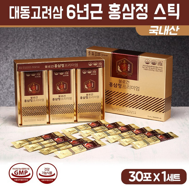 홍삼정 프리미엄 스틱 국내산 6년근 홍삼 농축액 고함량 진세노사이드 제품 홍삼진액 면역력 증진 피로회복 건강기능식품 추석 설날 명절 선물세트 부모님 생신 건강식품 선물용 홍삼세트 대동고려삼 Red Ginseng, 1세트, 300ml