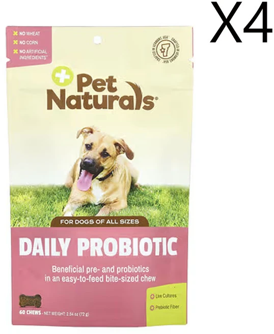 펫 네츄럴스 Daily Probiotic 모든 크기의 반려견 용 60 츄 2.54 oz (72 g), 4개, 장건강/유산균 - 쿠팡