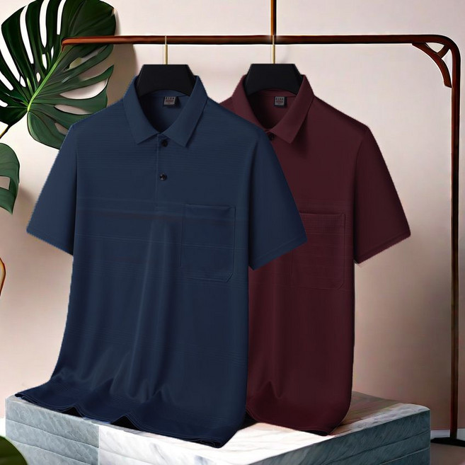 중년 남성 1+1 폴로넥 반팔 티셔츠 아빠 심플 포켓 속건 반팔 폴로티 남자 캐주얼 터틀넥 반팔 상의 SJS