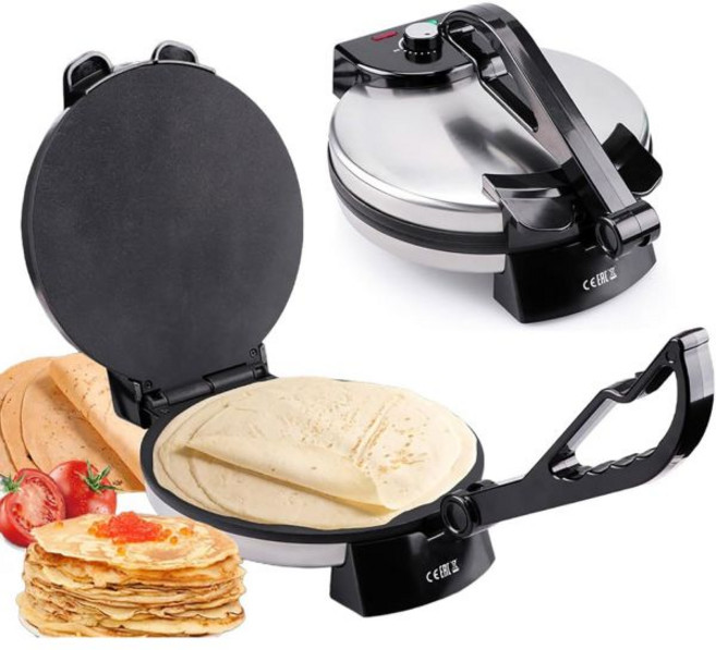 전기 로티 메이커 10인치 논스틱 차파티 1800W 크레이프 프레스 토르티야 탈착식 손잡이 조절 가능한 온도 팬케이크, 1개