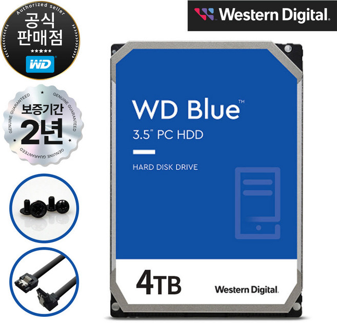 WD BLUE HDD SATA3 3.5인치 하드디스크 CMR(PMR) (WD40EZAX), WD40EZAX, 4TB