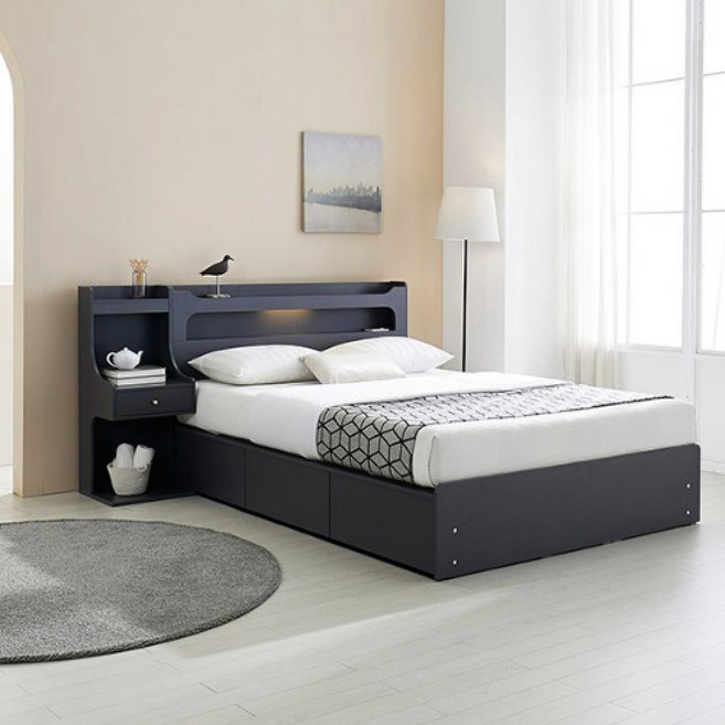 젤비온 빅서랍수납 퀸침대프레임 신혼부부침대프레임 펜션퀸침대 휴양지침대 공간활용퀸침대, 멀바우