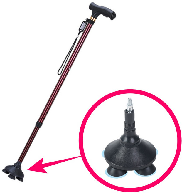 닥터온판 어르신 4발 길이조절 지팡이, 레드와인, 1개