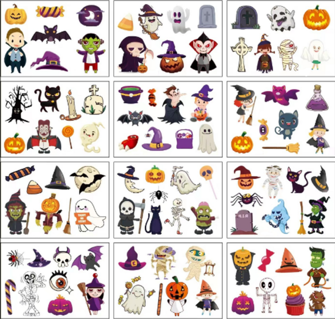 장보고 KC인증 할로윈 유아 아동 타투스티커, 1세트, FA타입