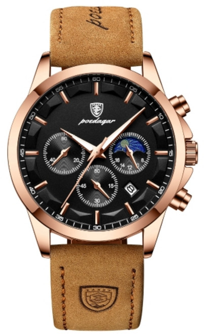 포스워백 남자 가죽 손목 시계 소가죽 밴드 크로노그래프