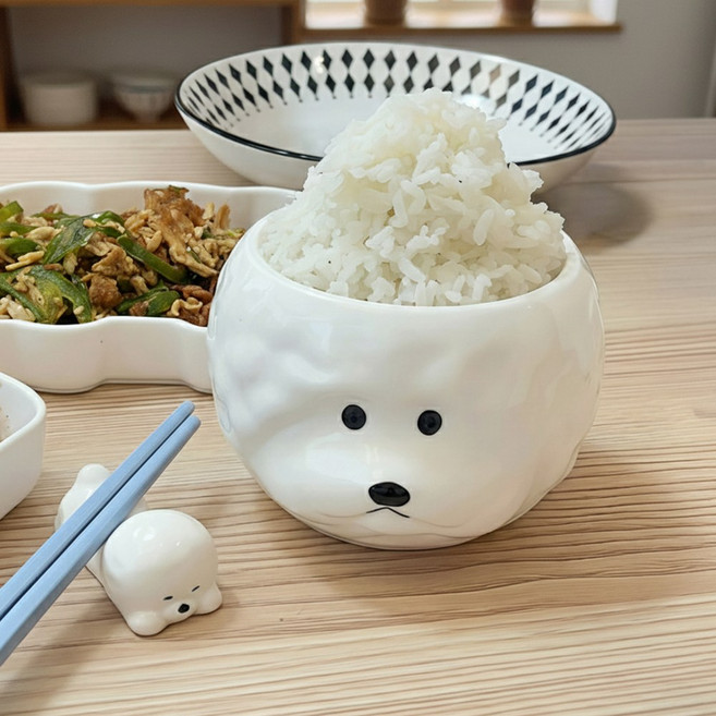 리츠센 비숑 밥공기+수저받침세트, 혼합, 1개