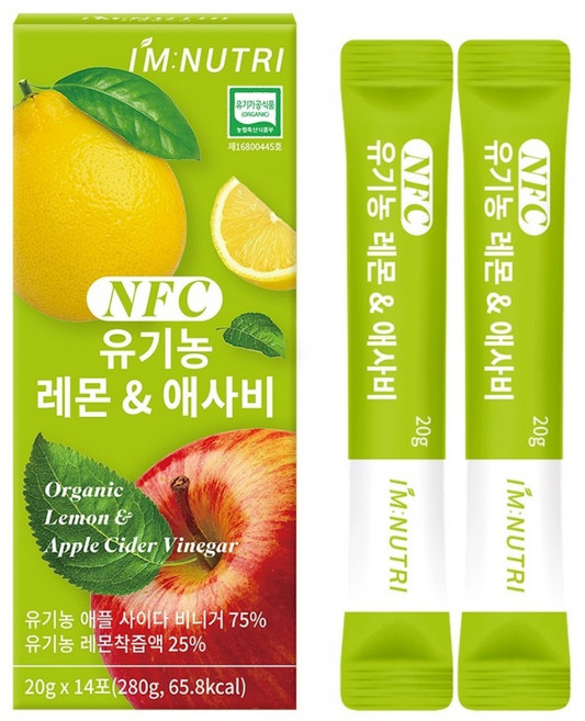 아임뉴트리 스페인산 유기농 레몬 애사비 천연사과식초, 1개, 280g