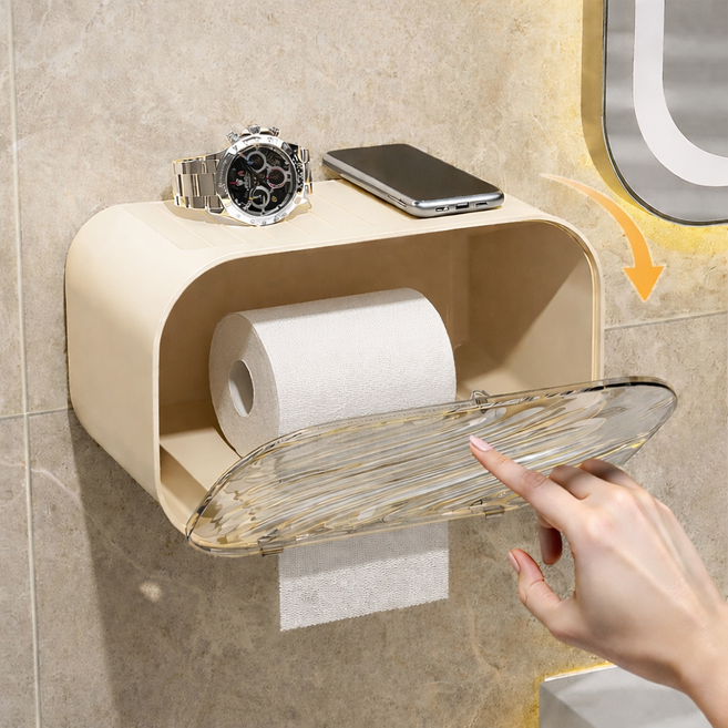 주앙이 떨어지지않는 무타공 벽걸이 휴지 케이스, 베이지, 1개