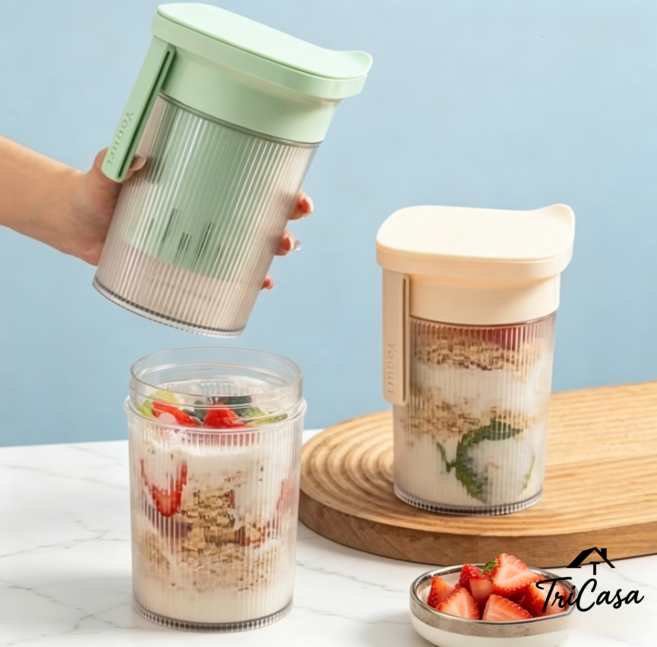 3IN1 다용도 유청분리기 필터컵 휴대용 샐러드용기 과일용기 스푼포크 포함 간편세척 그릭요거트메이커, 베이지, 1개