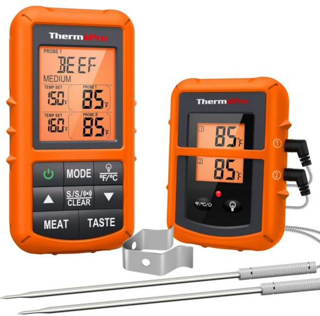 ThermoPro듀얼 고기 프로브가있는 TP20 500FT 무선 온도계 흡연자 용 디지털 요리 식품 바베큐 그릴, 1개