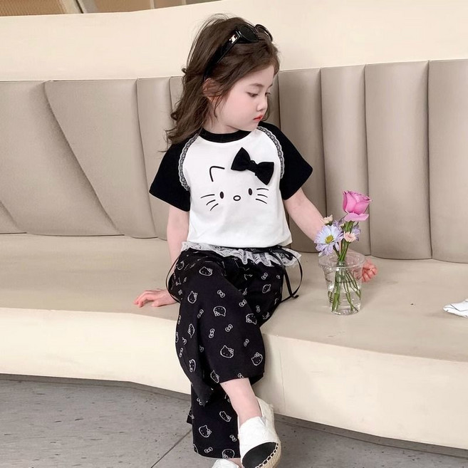 LPP 산리오 여아 여름옷 반팔 키티 세트 티셔츠 모기방지 패션 투피스 아기 여름옷