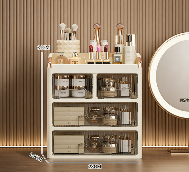 WHH 투명 서랍식 다용도 향수 브러쉬 립스틱 화장품 화장대 정리함, 미백색, 1개