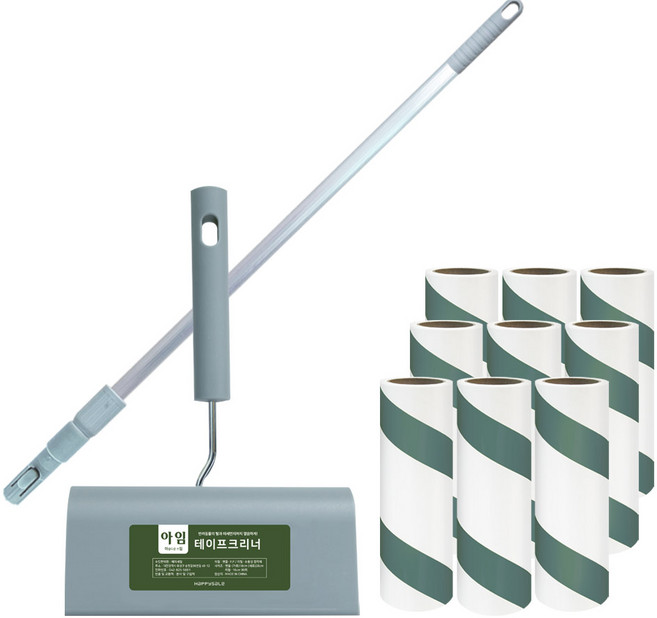아임 돌돌이 테이프클리너 밀대+핸들+리필 90회x10개 세트 사선 먼지제거 테이프 롤크리너 찍찍이, 1세트