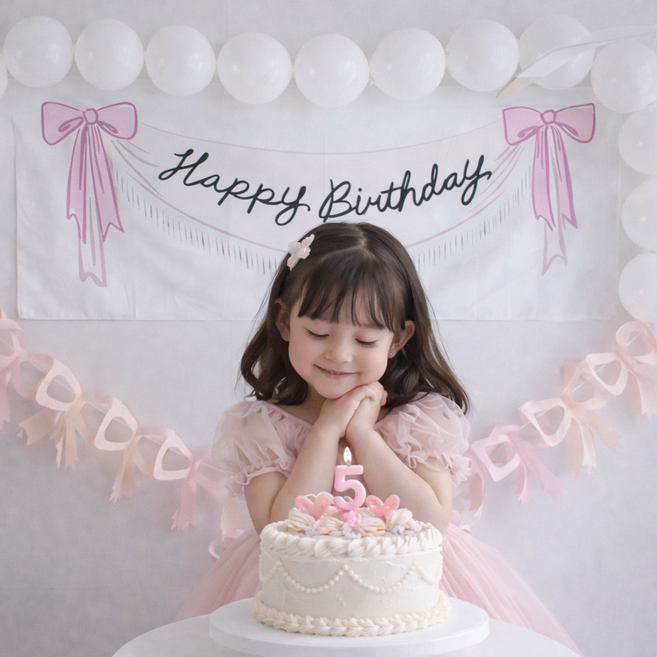 파티모스피어 소녀감성 리본생일파티 생일포스터+가랜드+풍선set, 1개, 핑크