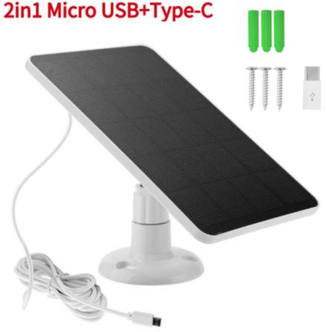 태양광 패널 태양 패널 마이크로 USB C 타입 태양광 패널 야외 전지 충전기 보안 카메라용 소형 가정용 조명 시스템 10W 5V 2in 1, 2in1 White, 1개