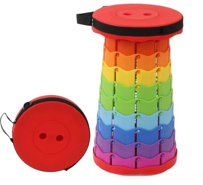 간이 아코디언 자바라의자 폴딩 롯데월드 줄서기 플라스틱 원형 접이식 코끼리의자 스툴, 레인보우 레드, 1개