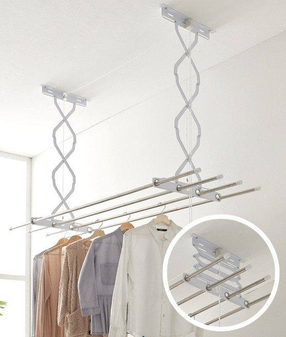 3단 천장부착 빨래 건조대 베란다 쉬운설치 벽부형 높이조절 리프트 빨래대