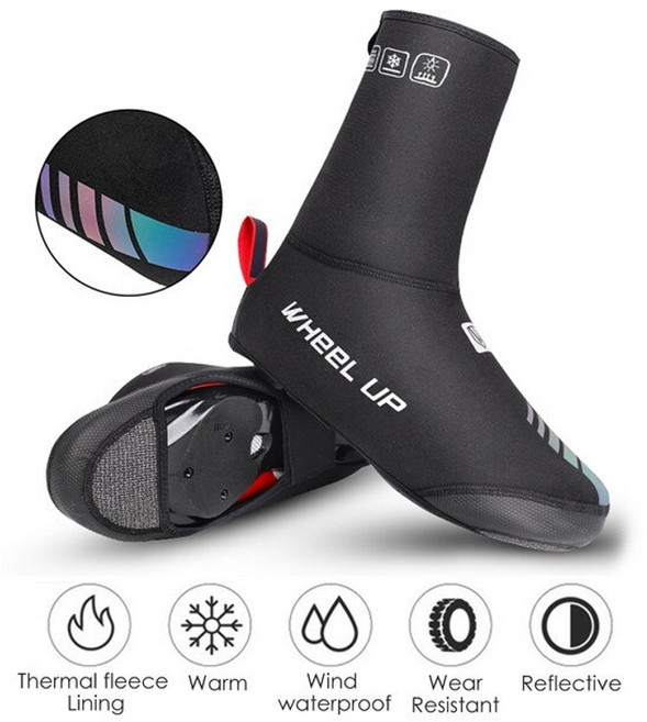 자전거 레그워머 속바지 반사 열 따뜻한 사이클링 신발 커버 남성 여성용 오버 슈즈 도로 산악 자동 잠금 부티, 검은색, m, 1개