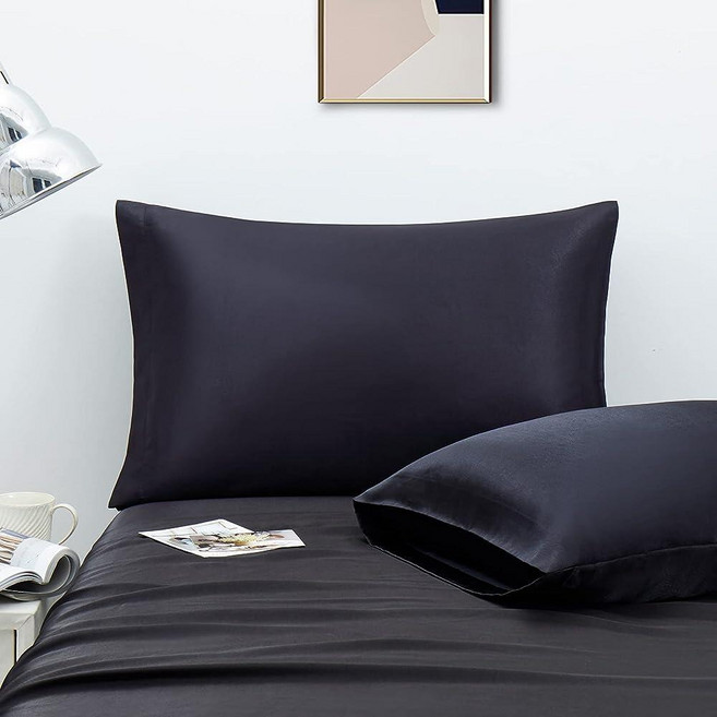 Ersmak 새틴 바디 필로우 커버 2개 세트 50.8 x 137.2cm(20 x 54인치) 블랙 울트라 소프트 케이스 머리카락과 피부를 위한 실키 슬립 쿨링 롱 사이드 베