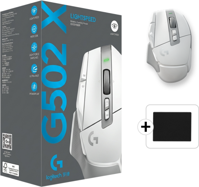 로지텍 G502 X LIGHTSPEED 무선 게이밍 마우스 병행+스토리링크 마우스 패드, +스링 마우스 패드, 로지텍 G502XLIGHTSPEED_화이트