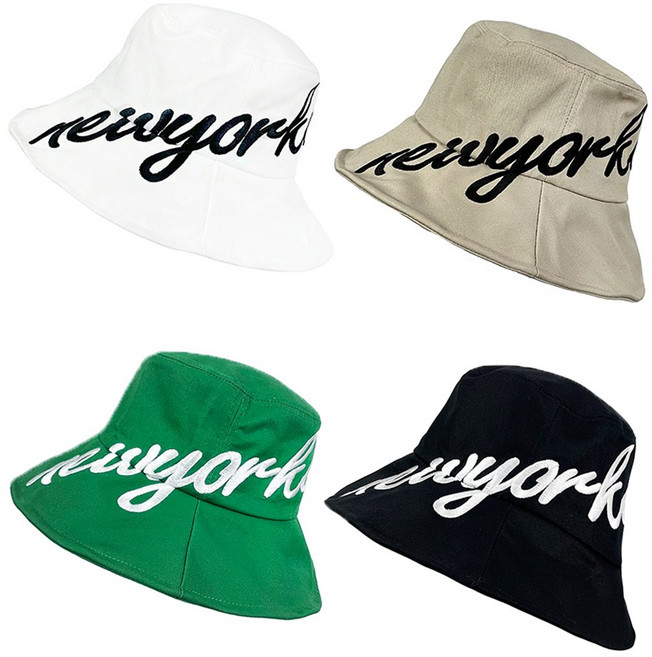 투솜 여성골프벙거지 버킷햇 골프모자 남자골프모자 골프벙거지 여성 골프 모자 뉴욕 필기체 코튼 벙거지 봄 여름 가을 캡 여자 골프 의류 웨어, 베이지 FREE