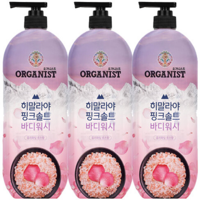 오가니스트 히말라야 핑크솔트 풍성한 거품 산뜻한 바디워시 900g 로즈향 x 3개