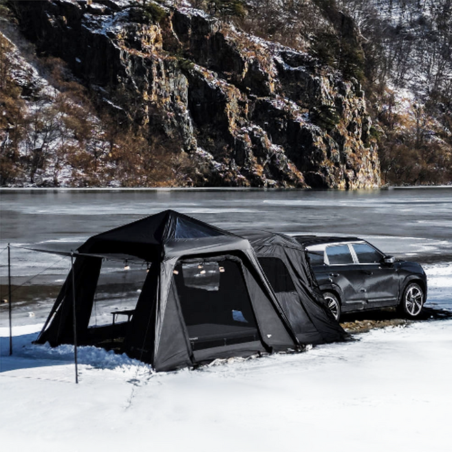 폴라리스 델피누스 차박 텐트 원터치 쉘터 오토 메쉬 캐빈 익스텐션, 4~5인용, 블랙, 본체+전면TPU패널1P