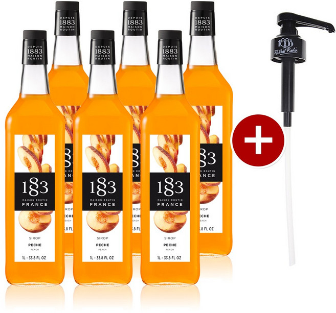 1883 피치시럽 1000ml (6병구매시 1883시럽펌프 증정), 6개, 1L