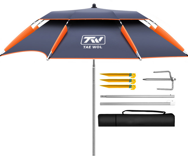 TAE WOL 특대형 이층 꺽임 3단 접식 낚시파라솔 캠핑 낚시 야외용품 각도조절 방풍 방우 2.2M 블랙(수납가방 포함)