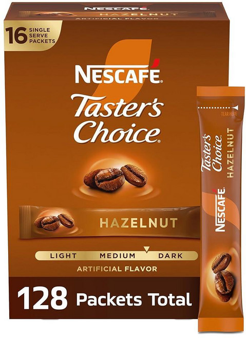 네스카페 Tasters Choice 인스턴트 커피 음료 헤이즐넛 16개입 8팩
