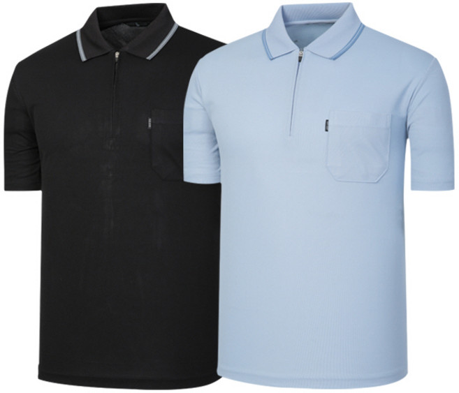 1+1 나인앤나인 쿨론 지퍼 카라 시원한 여름 반팔 티셔츠(2장세트)