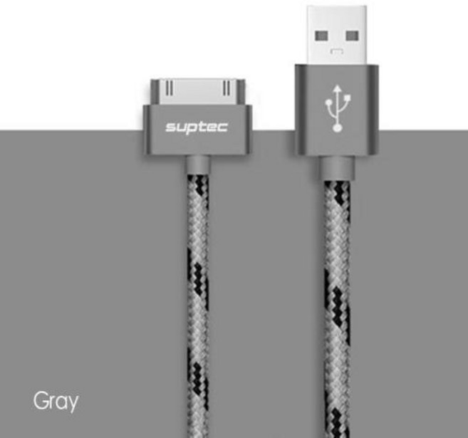 SUPTEC USB 고속 충전 케이블 아이폰 4 4s 3GS 3G 아이패드 1 2 3 아이팟 나노 터치 30 핀 오리지널 충전기 어댑터 데이터 동기화 코드, Colorful Gray, 200cm, 1개
