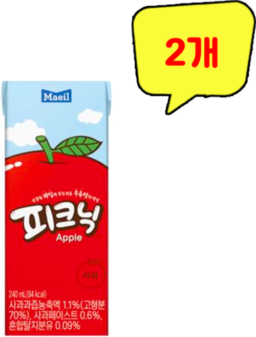 매일유업 피크닉 사과, 240ml, 2개
