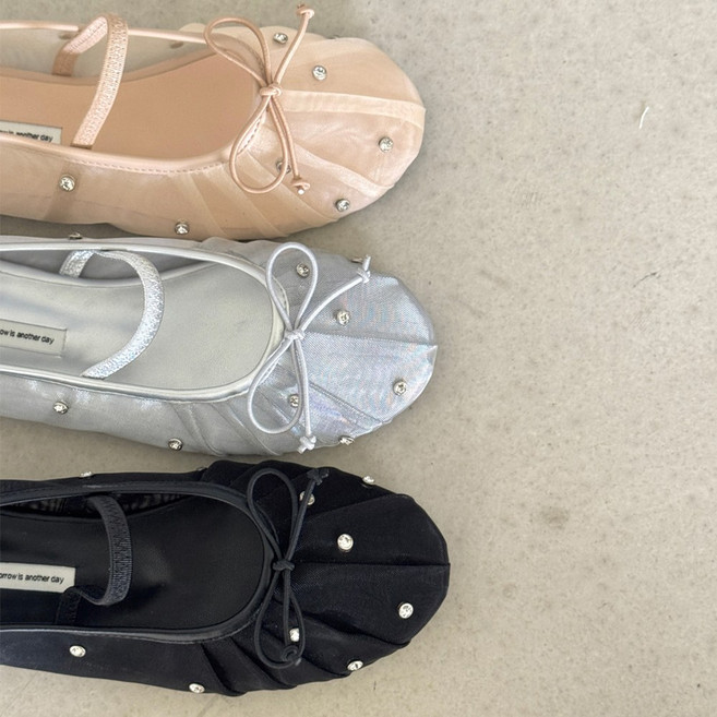 시스루 큐빅 메쉬 리본플랫 망사 메리제인플랫