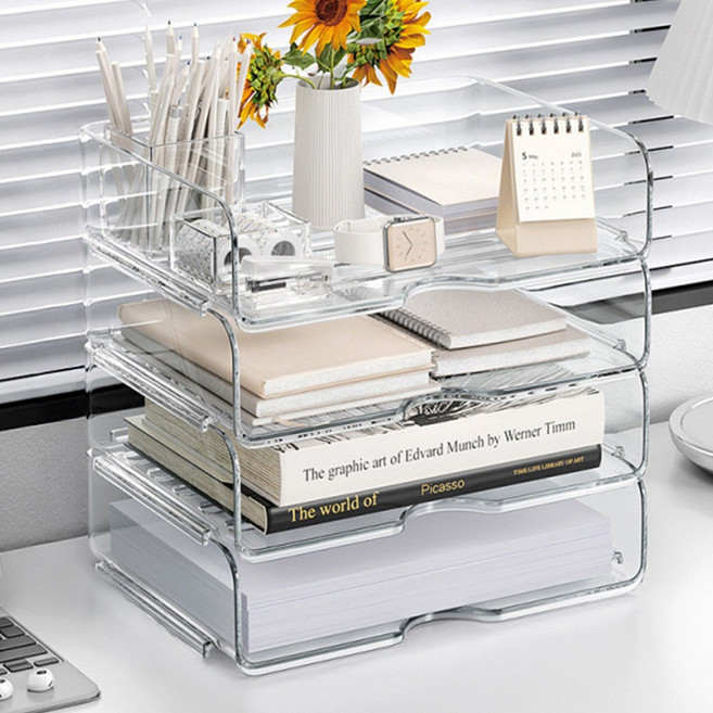 하우쏠 깔끔한 책상정리함 A4 서류정리함, 4단, 투명