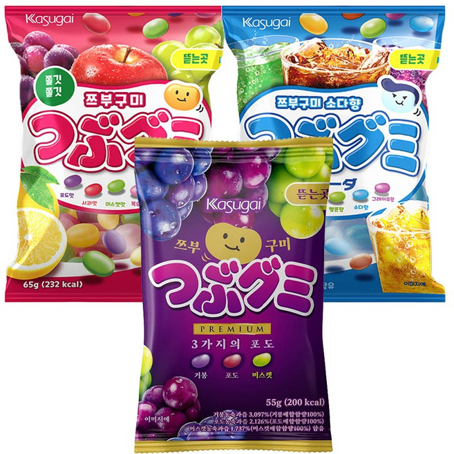 카스가이 쯔부구미 젤리빈 3종(과일 소다 3가지의 포도), 4세트, 185g