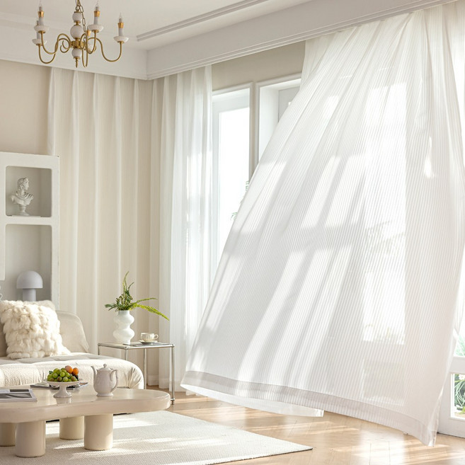 바람소리 비침없는 스트라이프 쉬폰 커튼 은은한 패턴으로 완성하는 감성 공간