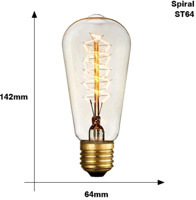 6 개/몫 레트로 에디슨 전구 C35 T45 ST64 G80 G95 A60 필라멘트 빛 40W E27 빈티지 앰플 백열 램프 장식 조명, 04 ST64 spiral, 1개