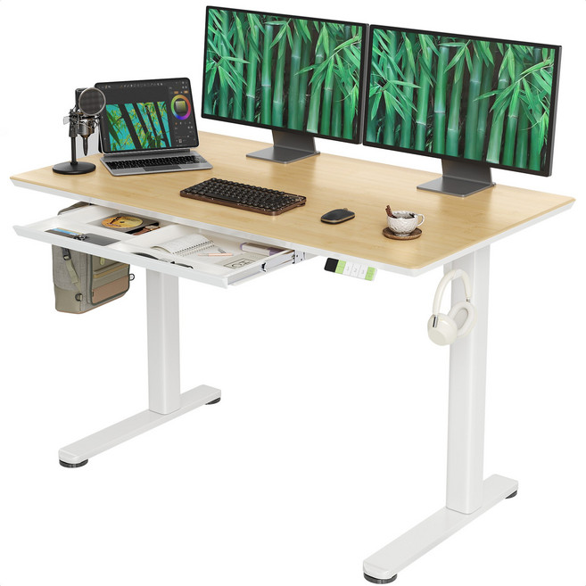 Claiks 원목 높이 조절 전동 책상 전체 보드 공부 모션데스크 사무용 테이블, 자연