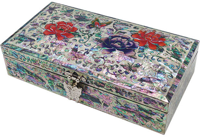 국선옻칠 궁중 자개 1단 보석함 - 목단꽃(흑) 나전칠기 예단함, 1개