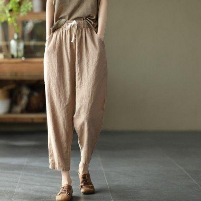 棉麻蘿蔔褲子女 夏新款哈倫褲寬鬆純色百搭休閒九分褲